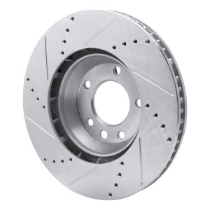 Audi Q7 Brake Rotor (1) - Left Front - R1 Concepts - Drilled & Slotted - Silver - `03-`15